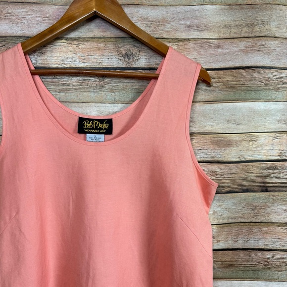 Bob Mackie Orange Coroal Embroidered Scalloped Hem Linen Blend Shell Tank Top L - Picture 3 of 8